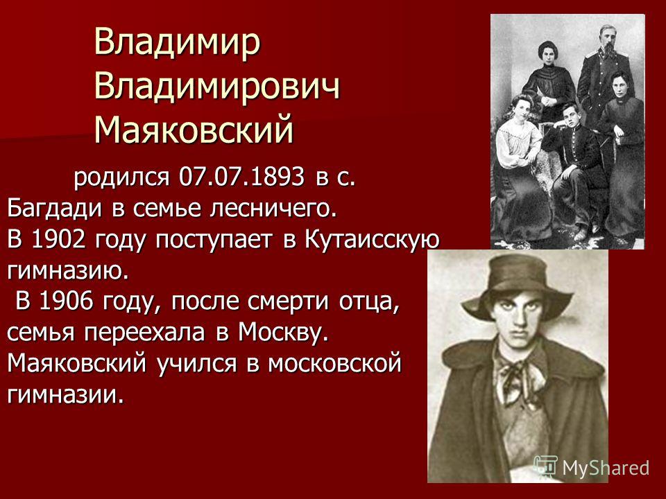 Маяковский кратко. Владимир Владимирович Маяковский 1906 гимназия. Маяковский презентация. Маяковский информация. Владимир Маяковский жизнь и творчество.