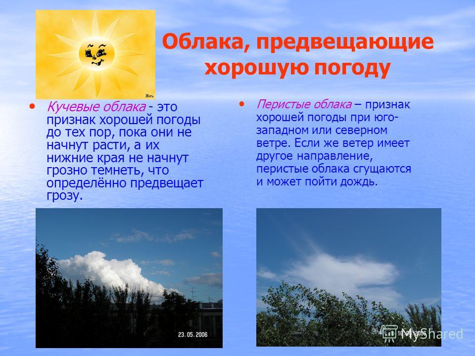 Предвестники погодных явлений. Погода презентация. Описание облаков. Описание погоды. Хорошая погода с какими облаками?.