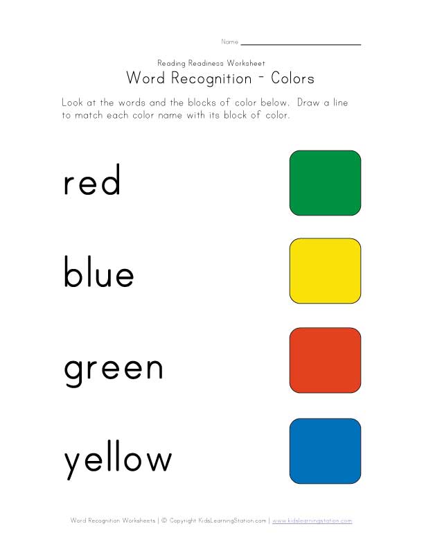 reading readiness worksheet colors