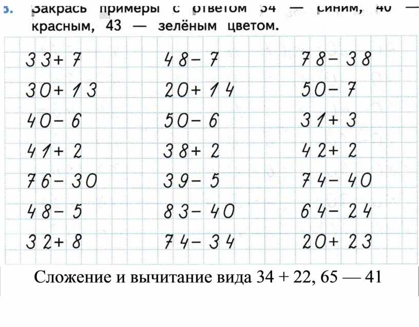 Примеры по математике 2 на вычитание